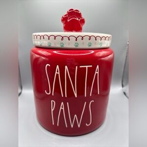 Rae Dunn Christmas SANTA PAWS Red Dog Pet Treat Canister With Paw Handle NEW